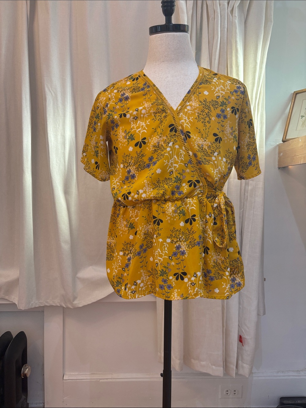 Sienna Sky Mustard Floral Wrap Blouse